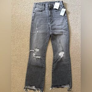 NWT size 27 Mother crop step frayed hem Hustler jeans in scene of the crime gray